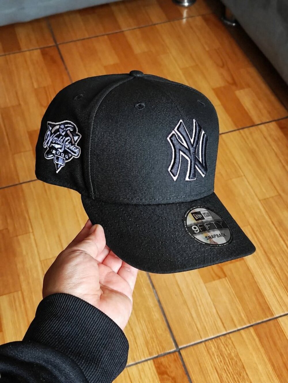NWT New Era Black Fitted Hat White Logo Side Patch Cap